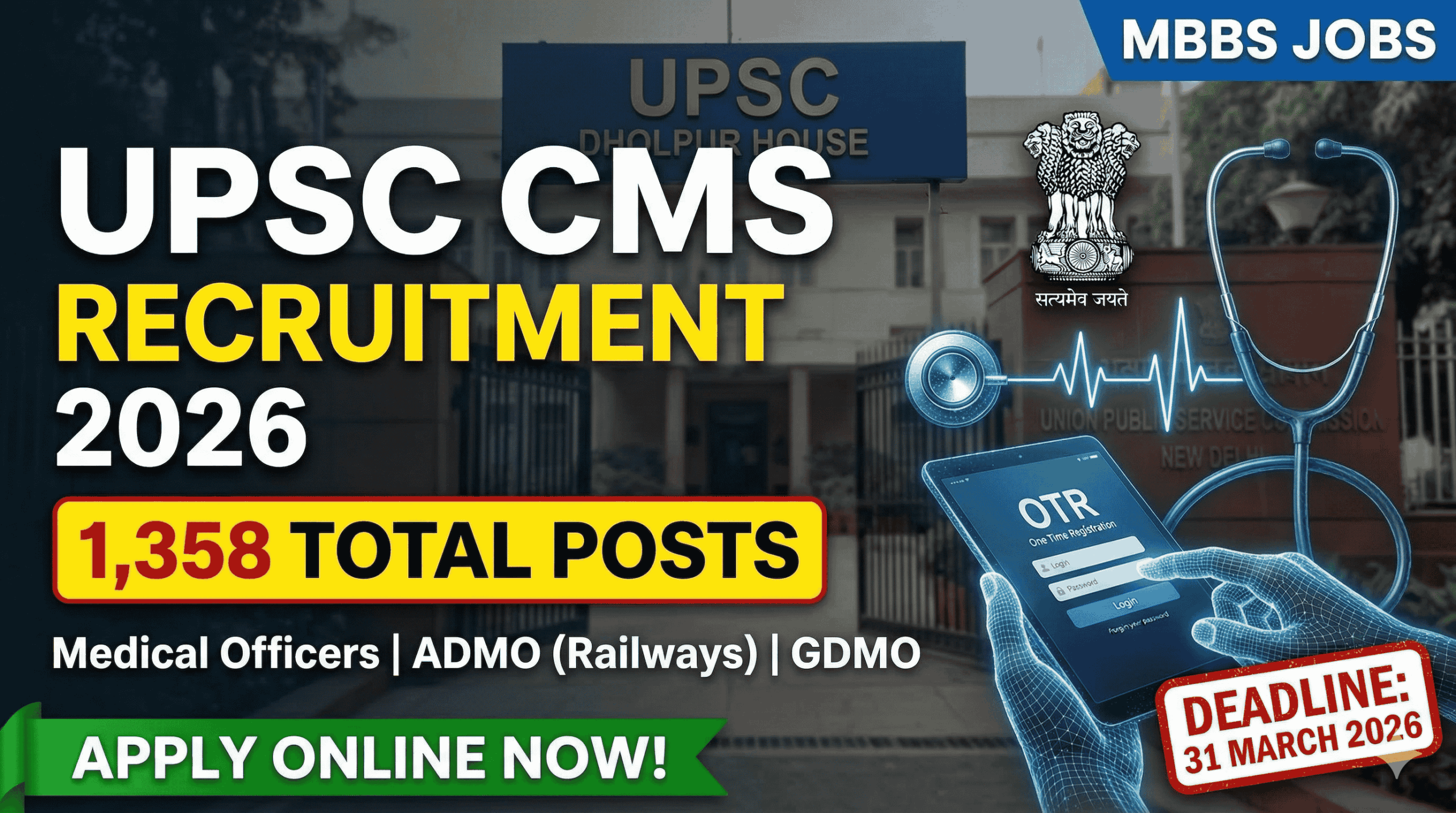 UPSC CMS Recruitment 2026: Notification Out for 1358 Medical Officer ...