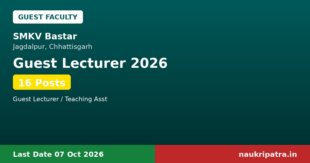 SMKV Bastar Guest Lecturer Recruitment 2026: 16 Subjects, Up to Rs ...